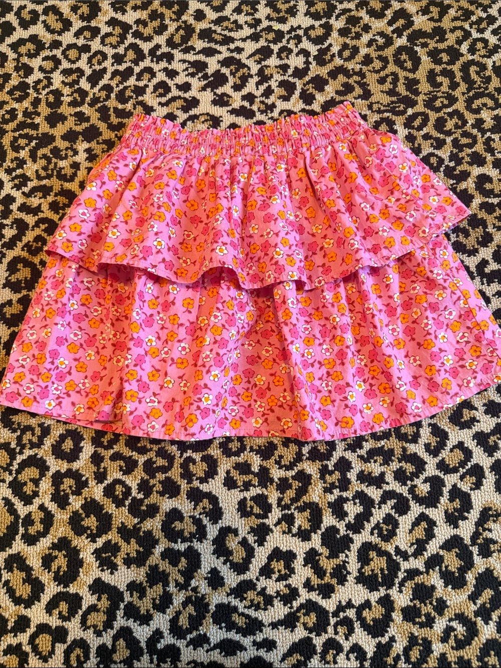 Crewcuts Pink Floral Tiered Skirt, size 6-7
